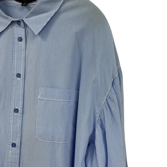 Sanctuary Light Blue White Striped Button Up Long Puff Sleeve Top Womens XL - Picture 4 of 7